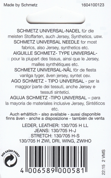 SCHMETZ Universal Nadel 130/75H 75/11
