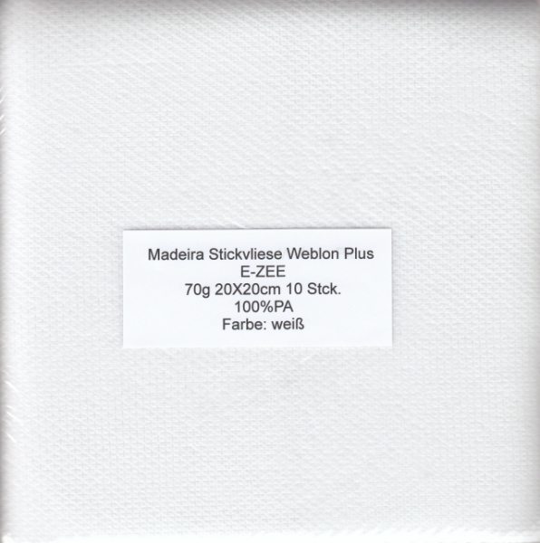 Madeira Stickvlies Weblon Plus 70 g/m² 20x20cm 10 Stck. weiß